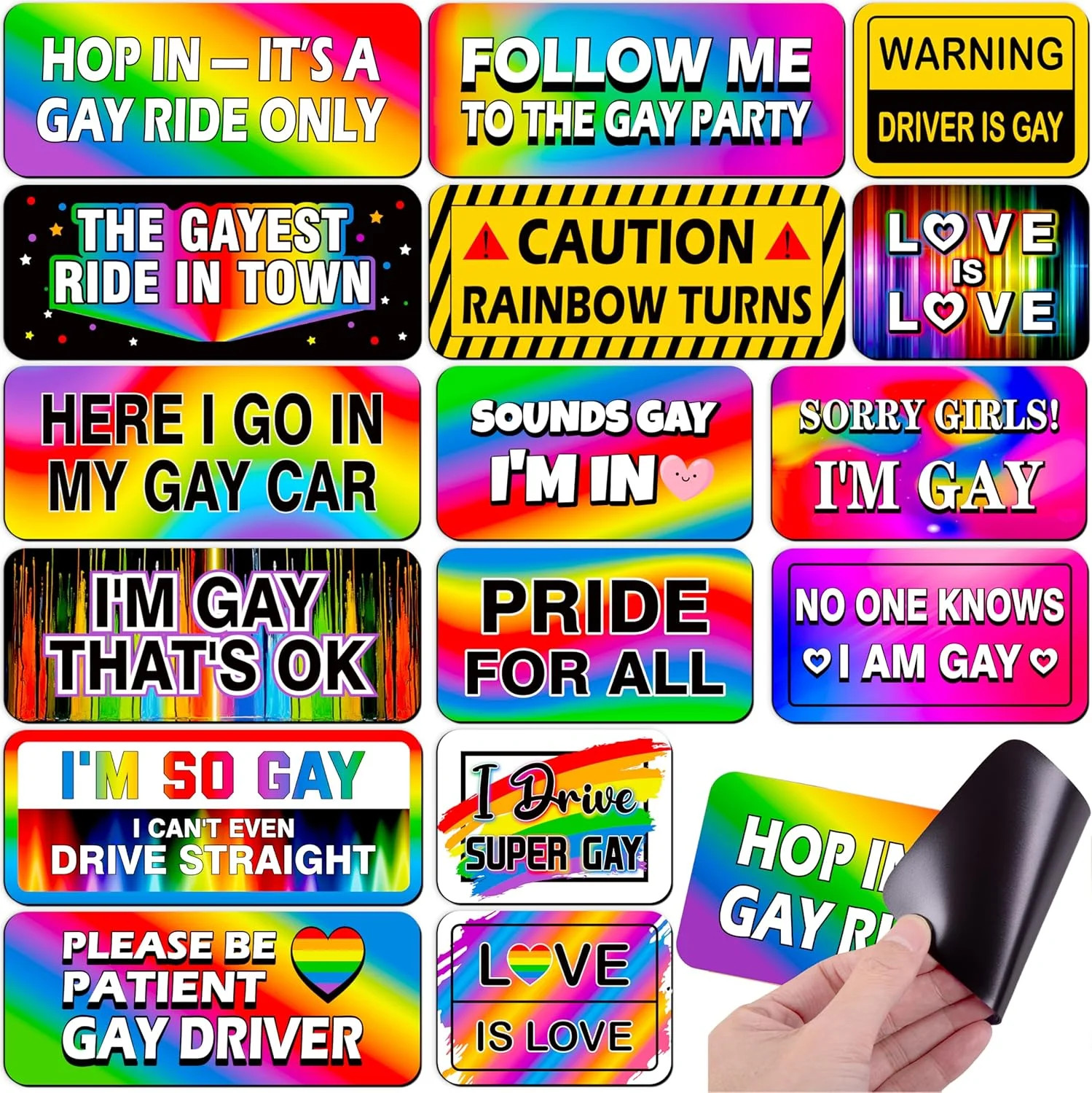16PCS Funny Pride Gay Car Bumper Magnets: Bulk Magnetic Rainbow Decals Decoratio 16PCS Funny Pride Gay Car Bumper Magnets: Bulk Magnetic Rainbow Decals Decoratio