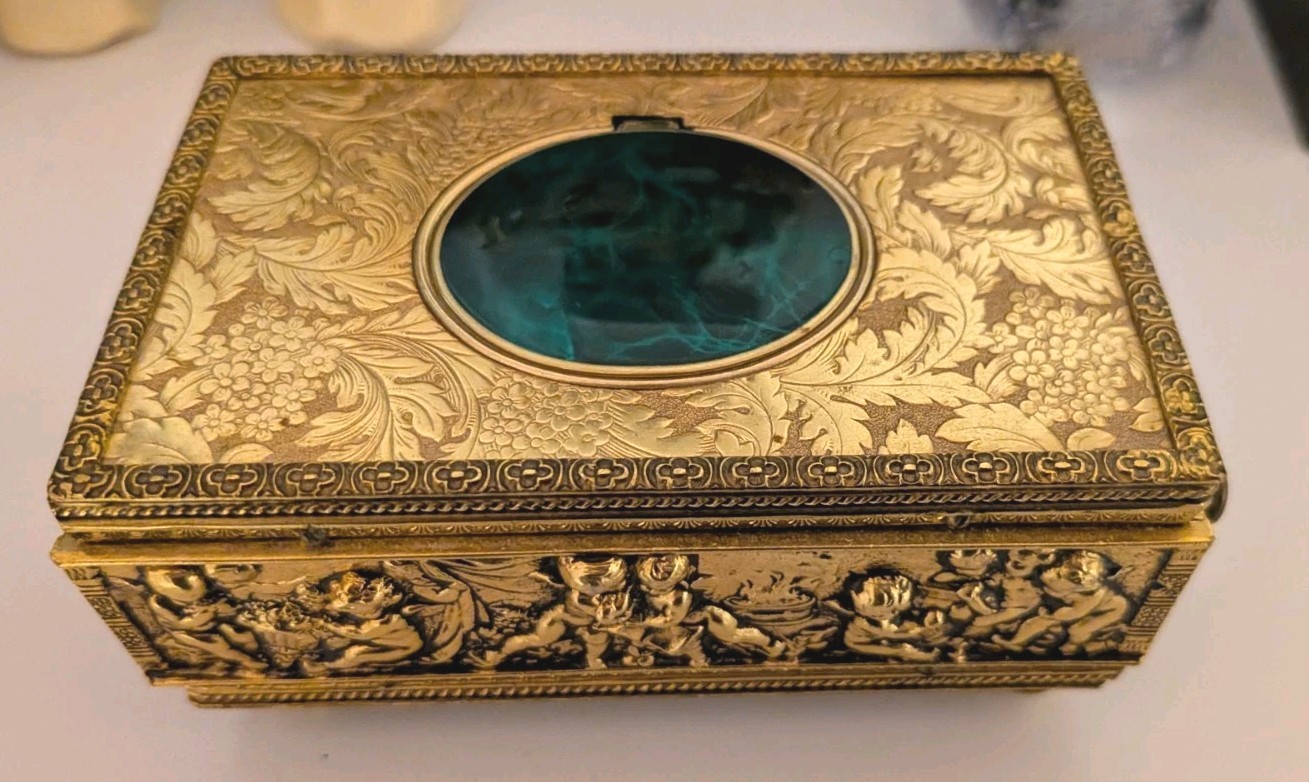 Vintage Eschle West Germany Singing Bird Automaton Music Box Gilt Enamel Works