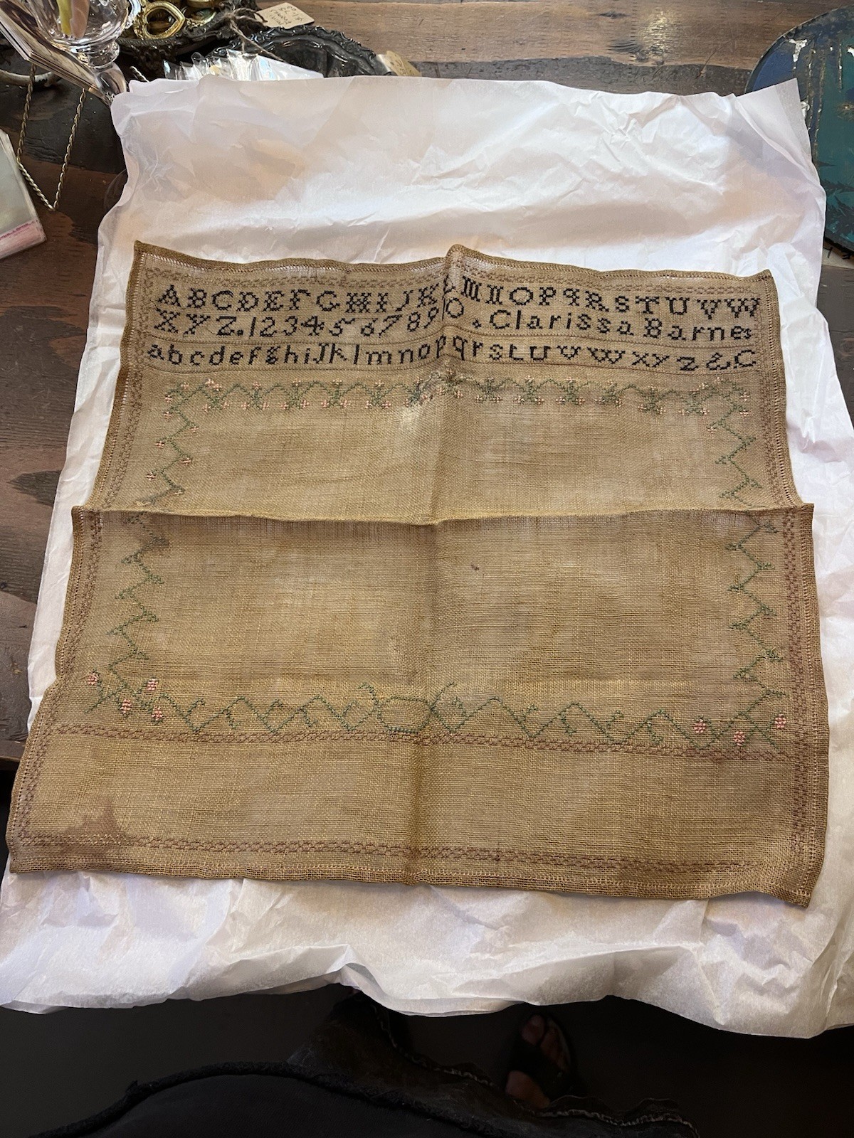 Antique c.1805 Clarissa Barnes of Connecticut embroidery sampler homespun linen Antique c.1805 Clarissa Barnes of Connecticut embroidery sampler homespun linen