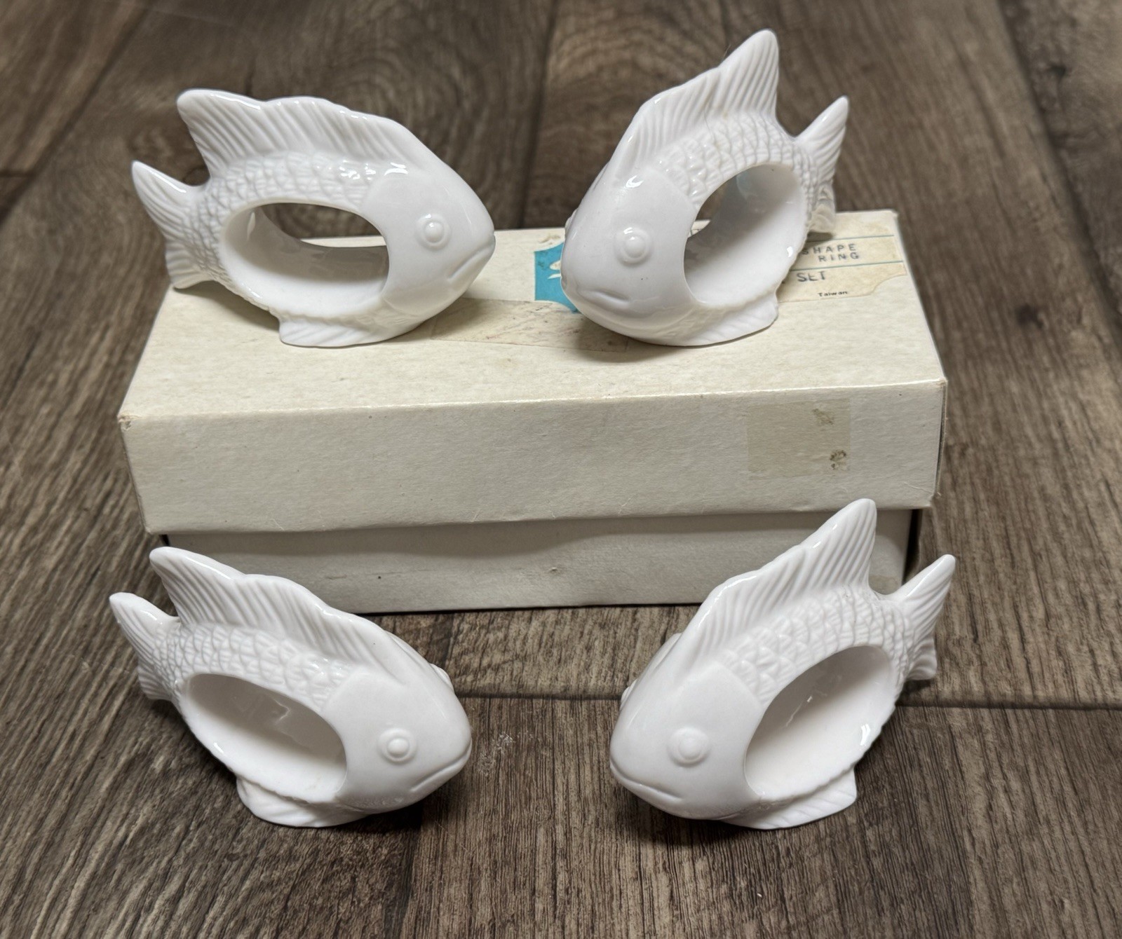 Vintage Shafford Bone China Fish Figurine 4 Napkin Rings