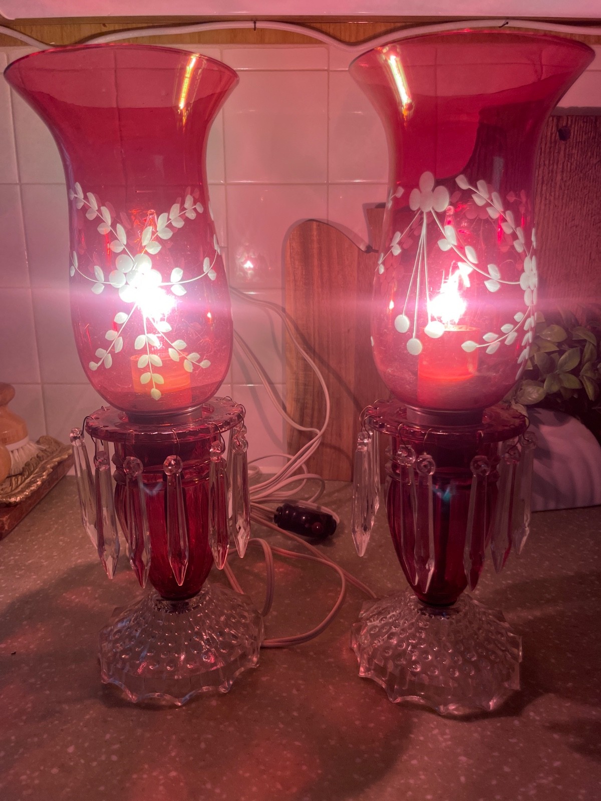 vintage cranberry crystal glass lamps