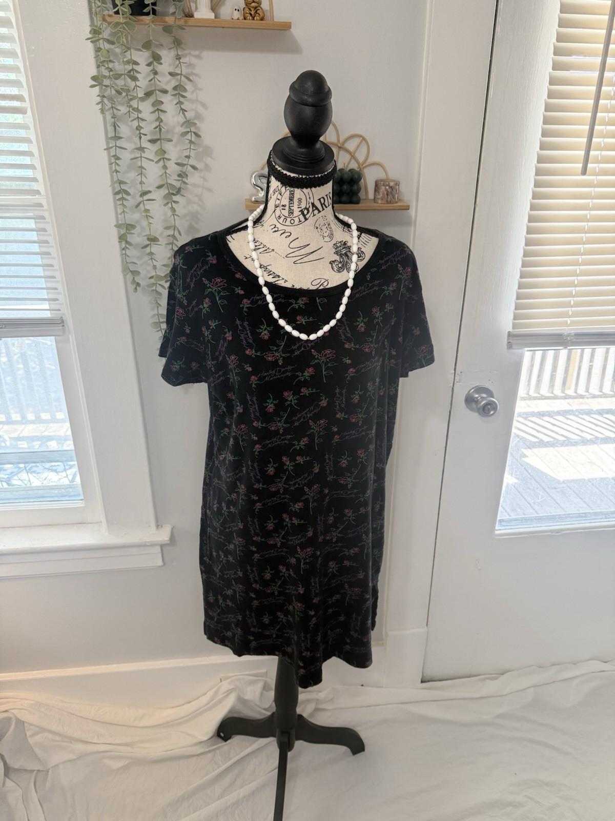 Harley Davidson Ralph Marlin Black Floral Print Short Sleeve mini dress, Size XL