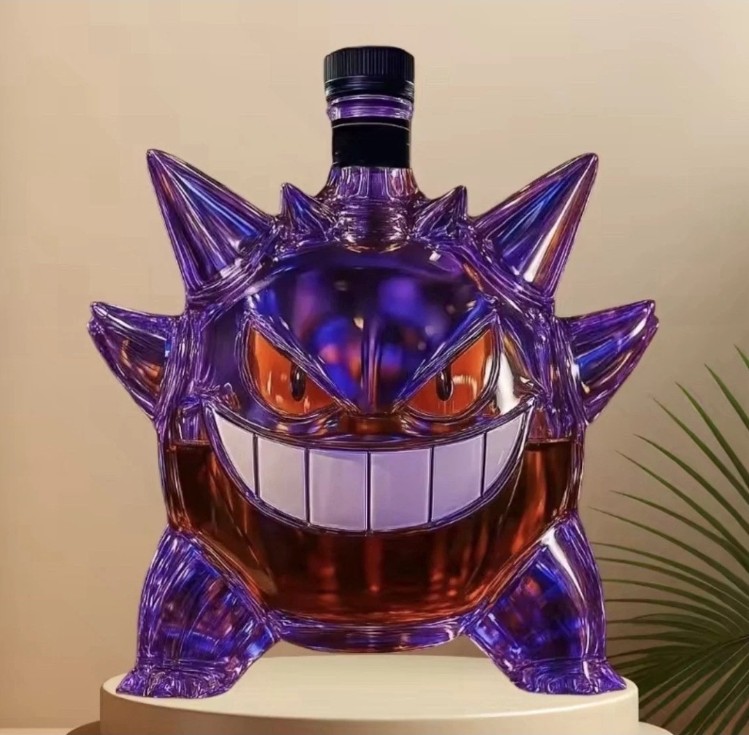 Pokemon Gengar Crown Royal Whiskey Bottle Empty Glass Flask Decanter