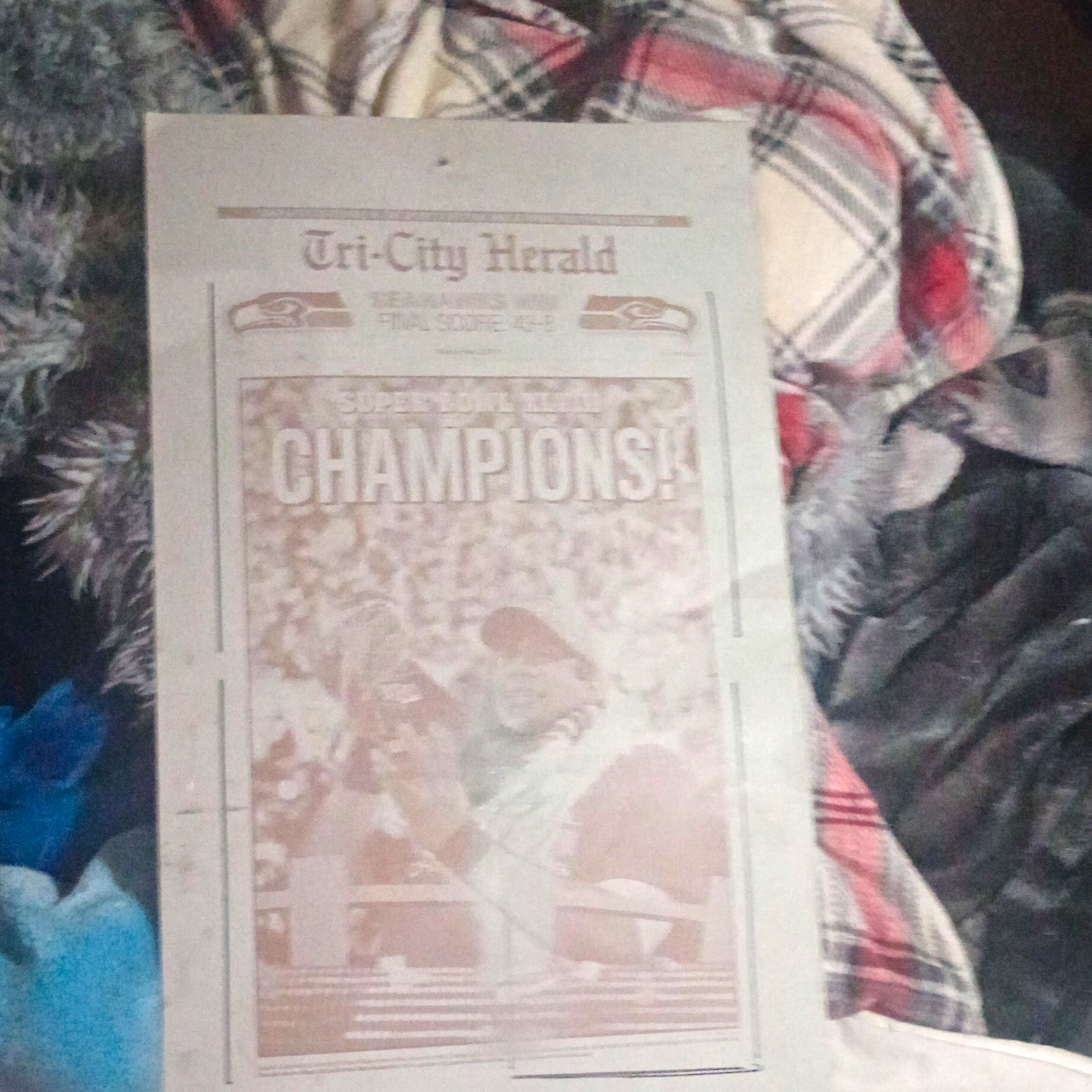 Tri-City Herald Newspaper Seahawks Super Bowl XLVIII Champions 43-8 2/4/2014