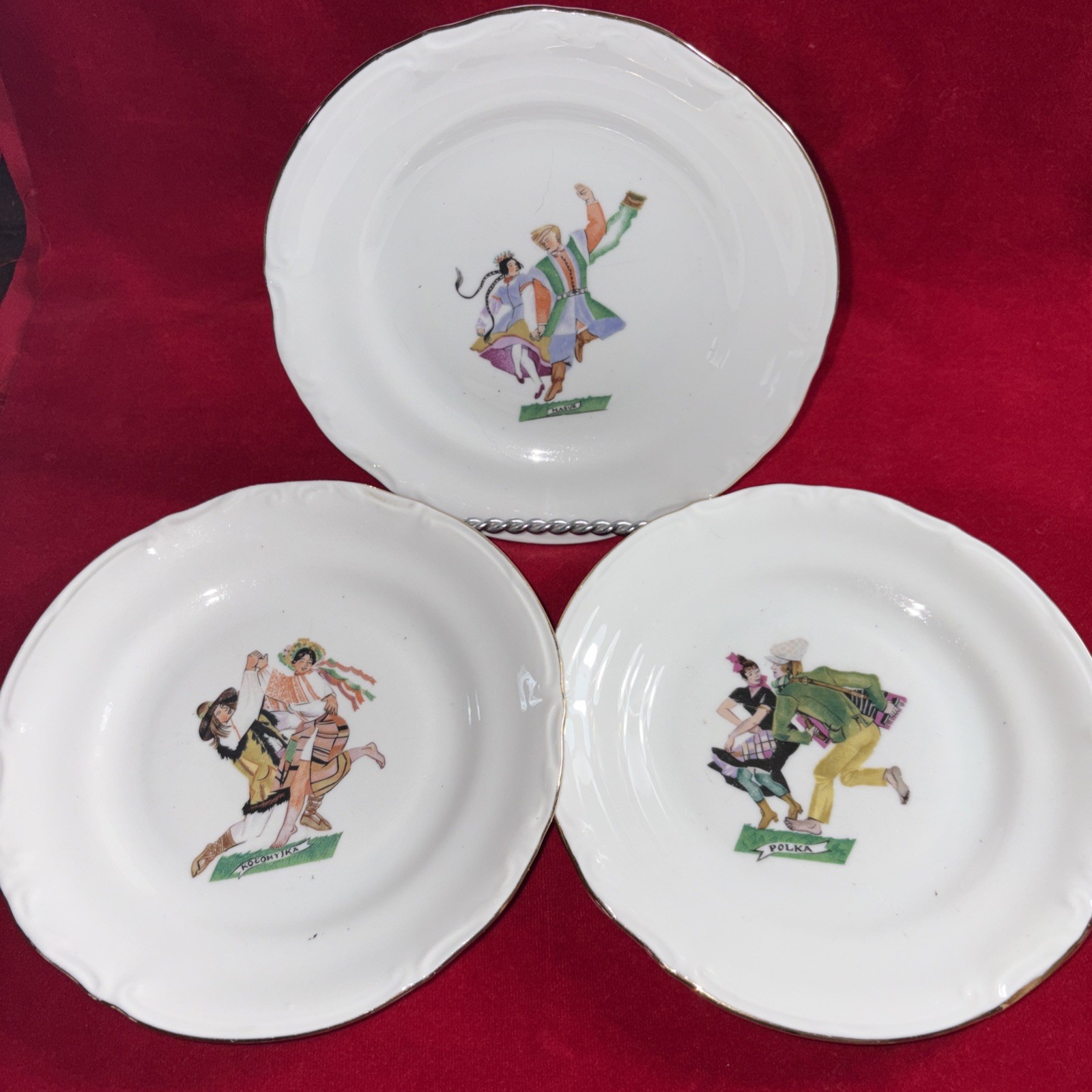 3 Vintage Chodziez Poland Collector Plates Folk Dance Patterns Fine Porcelain⁠