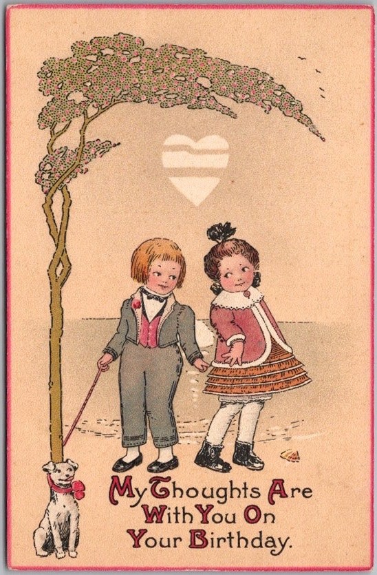 1914 Tuck's HAPPY BIRTHDAY Postcard Boy & Girl w/ Dog 