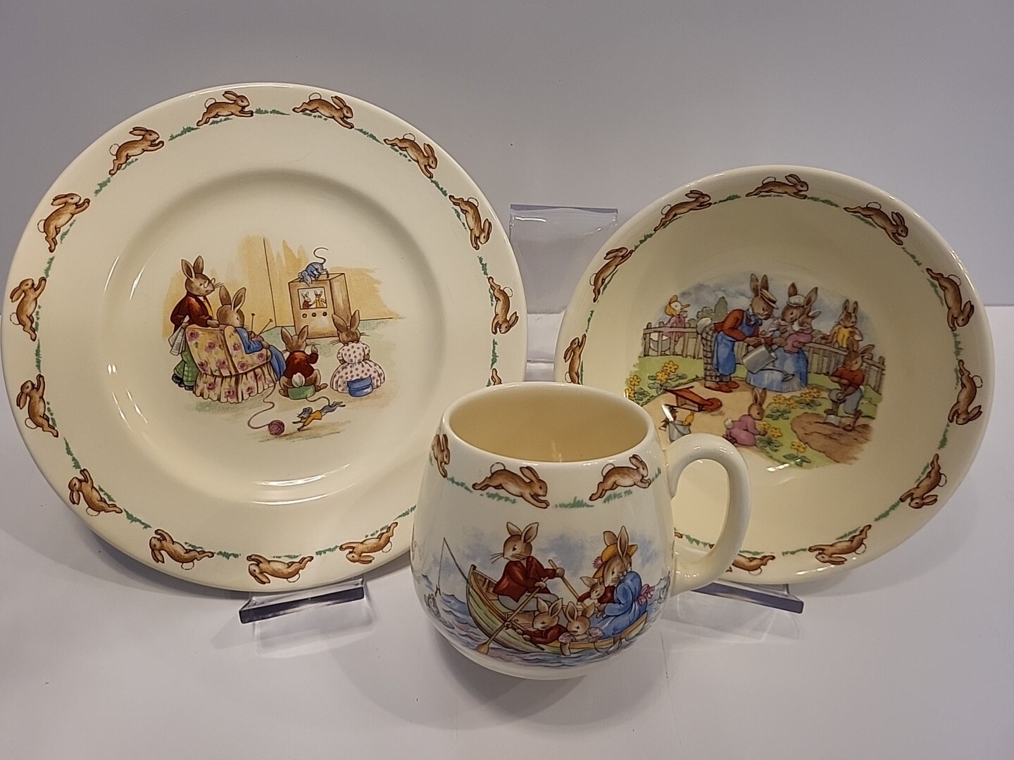 Vintage Royal Doulton Bunnykins 3 Pc. Cereal Bowl, Plate, Mug Bone China