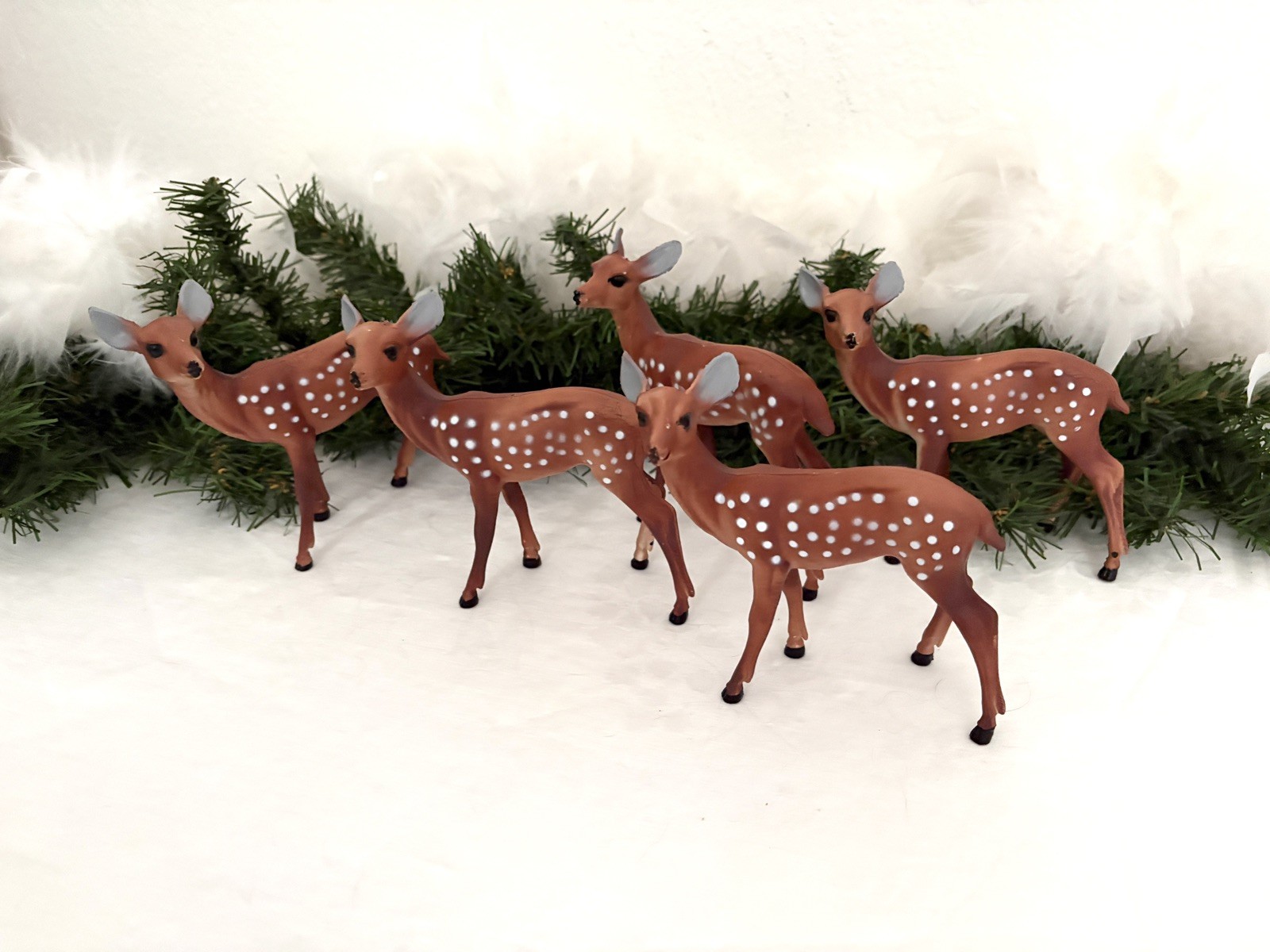 Lot of 5 MCM Plastic Xmas Fawns.Deer for Display.Staging.Crafting.Vtg Holiday