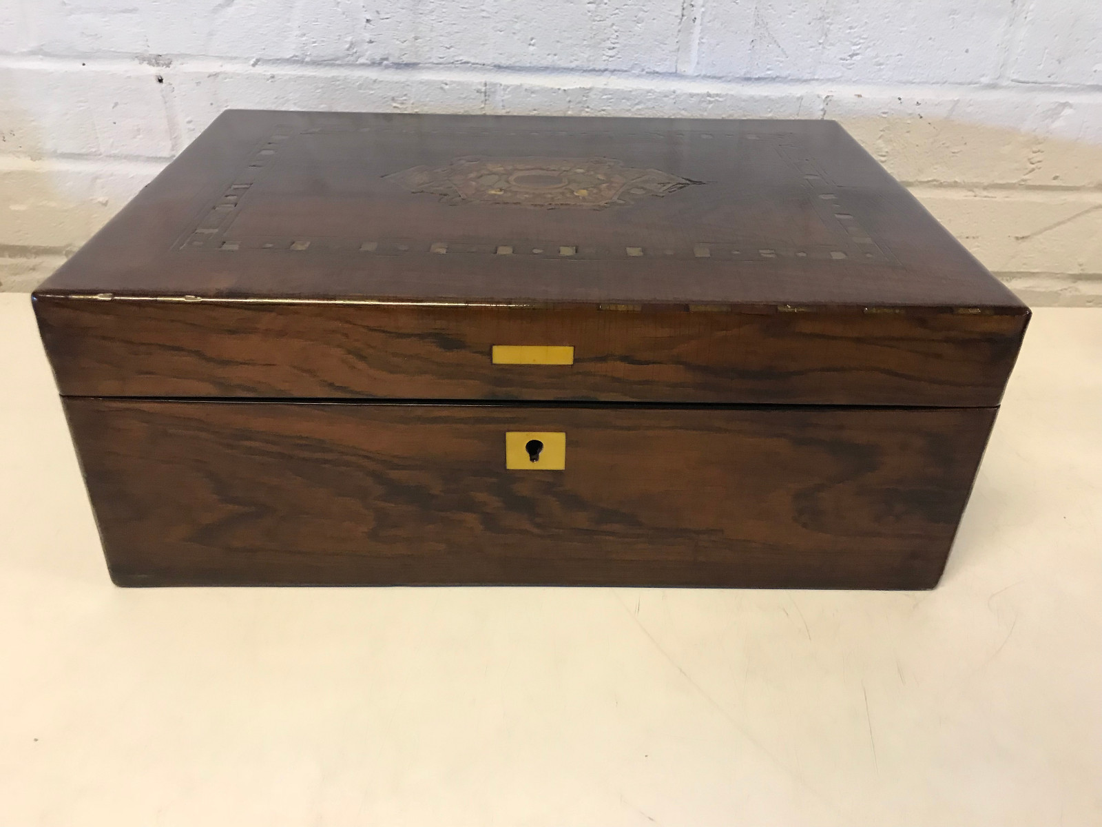 Antique 19thC Victorian Rosewood Writing Slope Lap Desk Tunbridge Inlay Box Felt