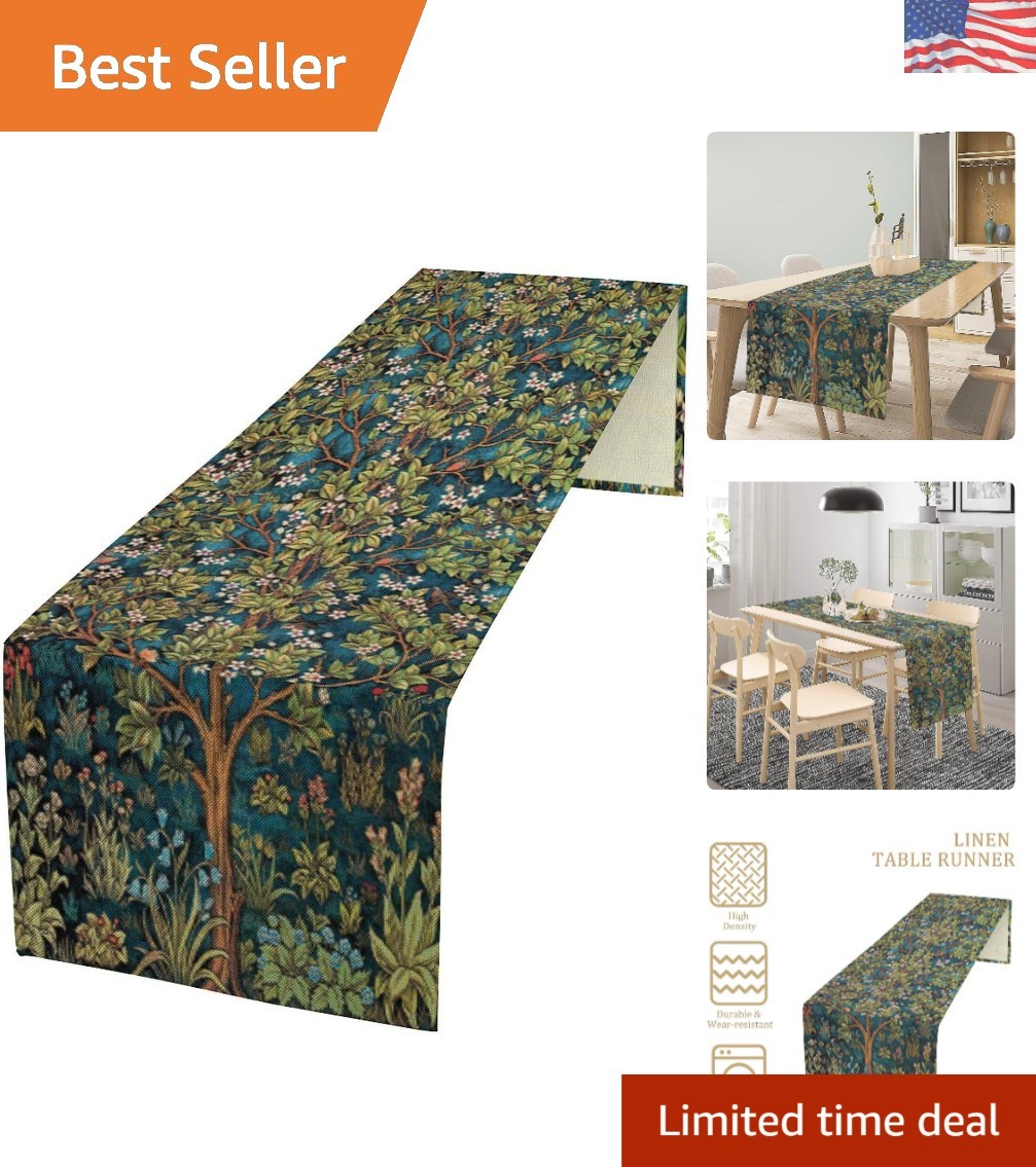 William Morris Floral Table Runner - Vintage Green Elegance for Dining (13x60) William Morris Floral Table Runner - Vintage Green Elegance for Dining (13x60)