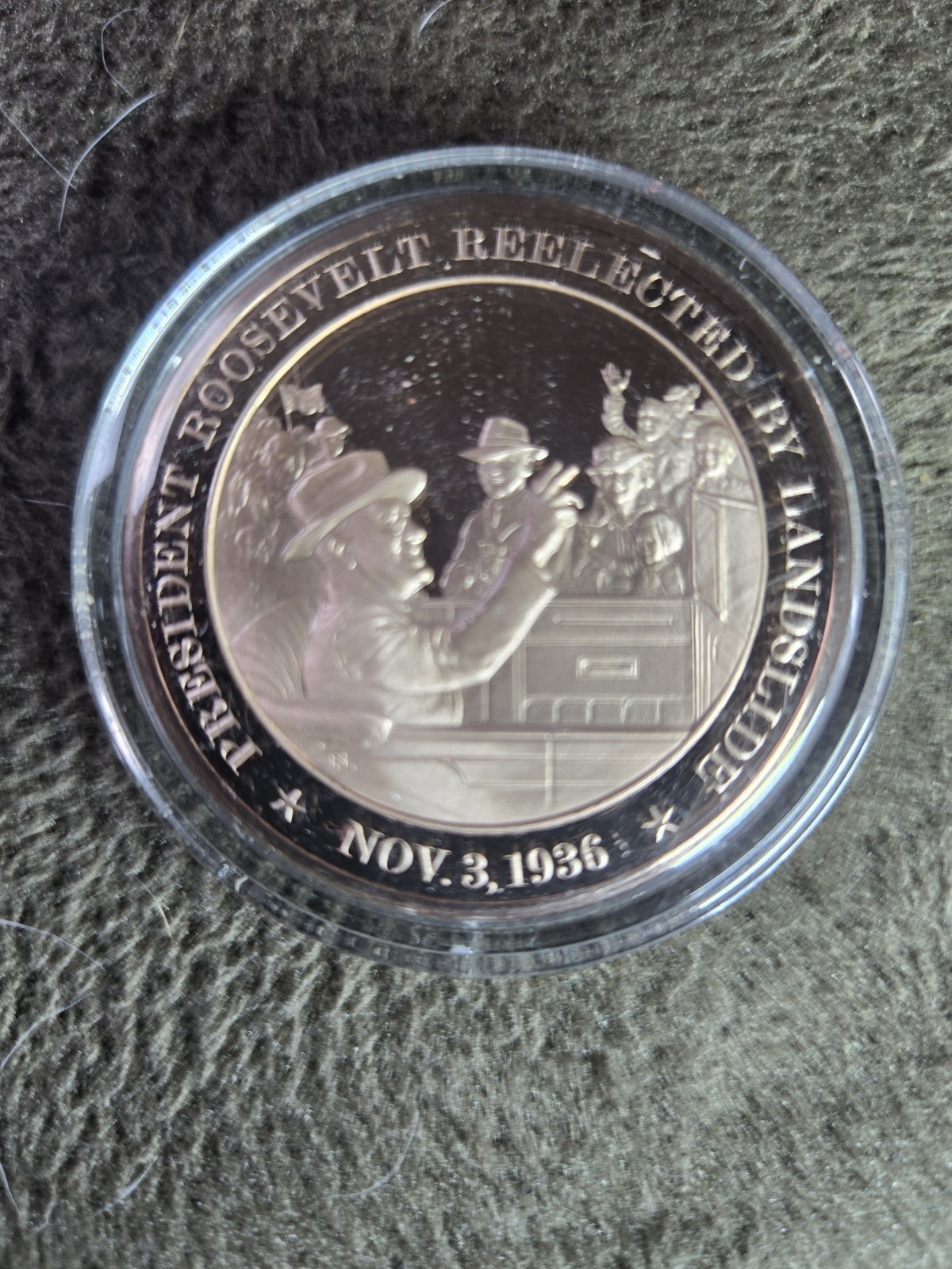 President Roosevelt Reelected by Landslide Nov 3,1936, Franklin Mint Bronze Coin