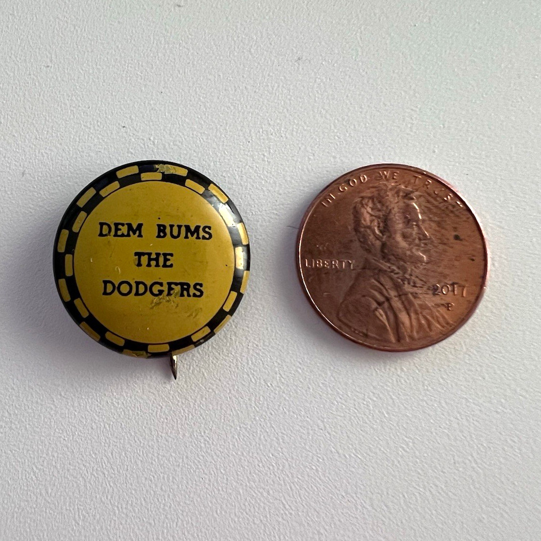 Vintage Dem Bums The Dodgers Original Sports Yellow & Black Pinback Button