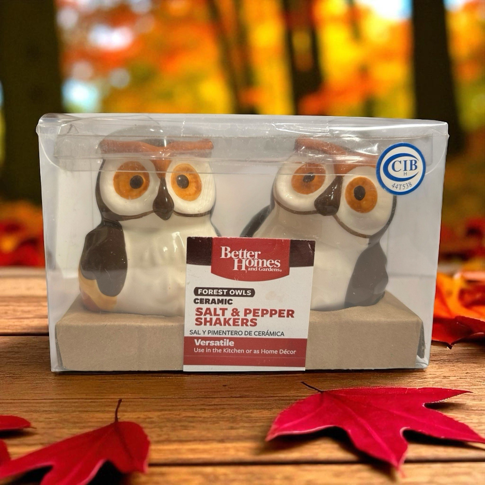 NEW Better Homes & Gardens Forest Owls Ceramic Salt & Pepper Shakers Fall Autumn