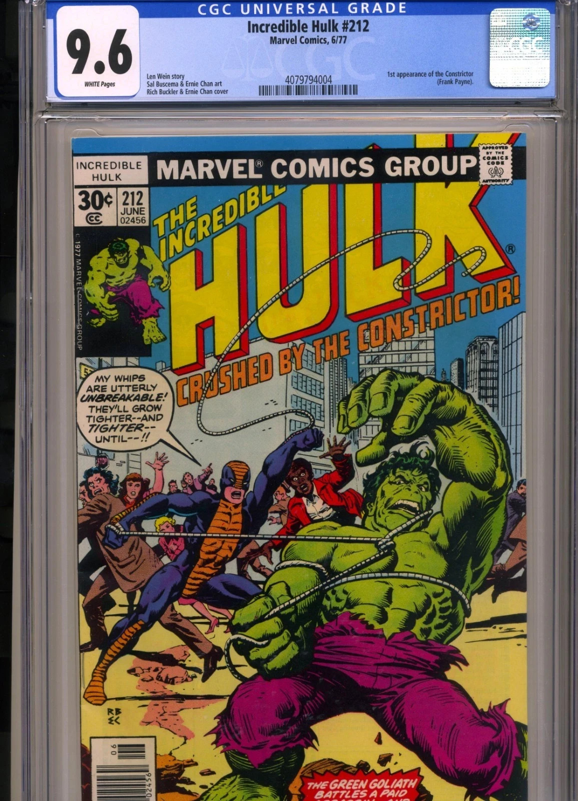 INCREDIBLE HULK #212 CGC 9.6 WHITE PAGES FIRST CONSTRICTOR