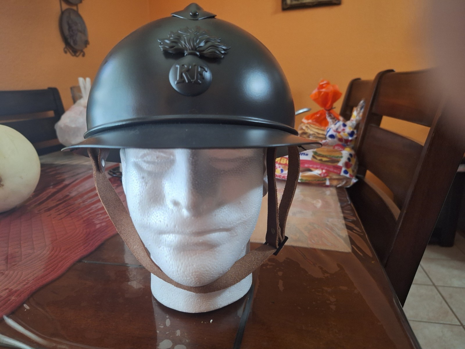 French-Style Adrian Helmet Militaria WWI (1914-18) w/ Chin Strap & Liner