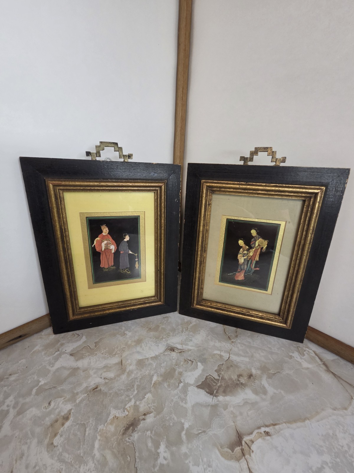 Pair of Vintage Mid-Century Wall Décor Inc. Chinese Reverse Glass Paintings