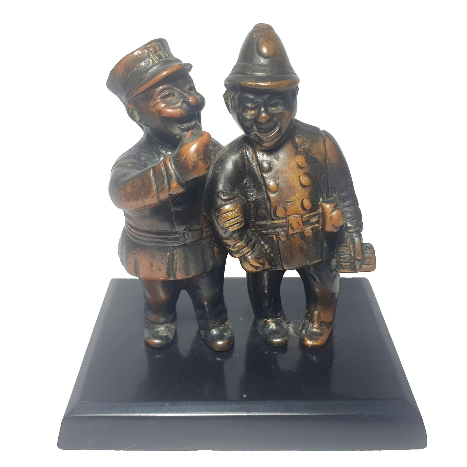 Antique L'Entente Cordiale Bronze Figure Car Mascot - French Gendarme & British