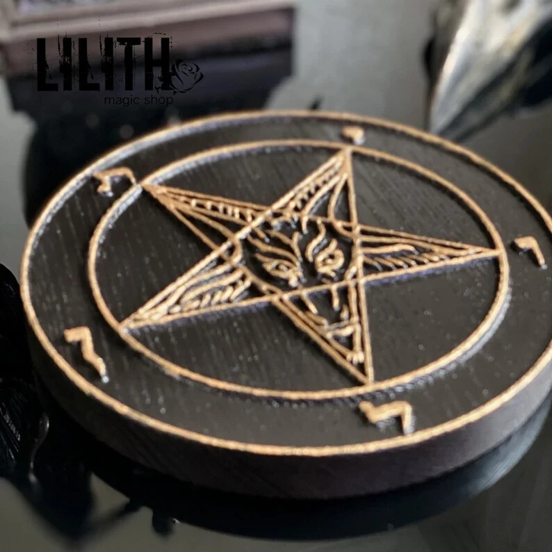 Baphomet Gold Wooden Ash Tree Pentacle Wooden Sculpture Altar Piece