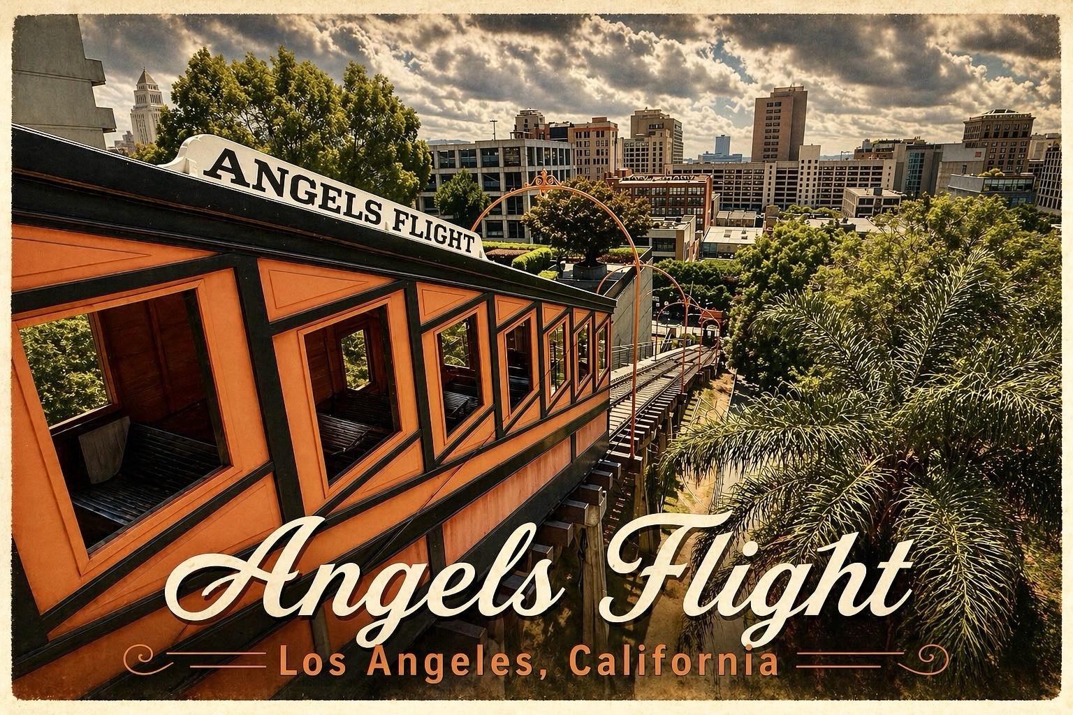 Greetings From Angels Flight Los Angeles California MODERN Postcard B585
