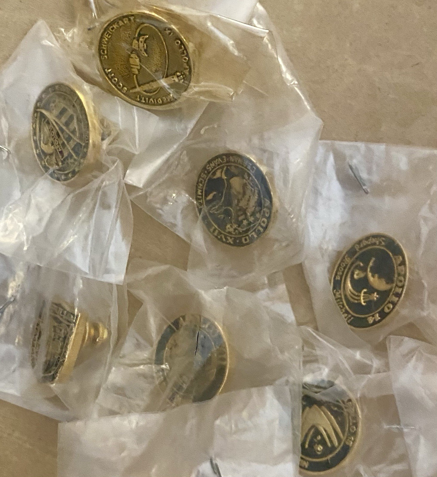 Lot-7 Apollo NASA Gold Plated Lapel Pin Vntg Sealed Collectable NOS Launch Team