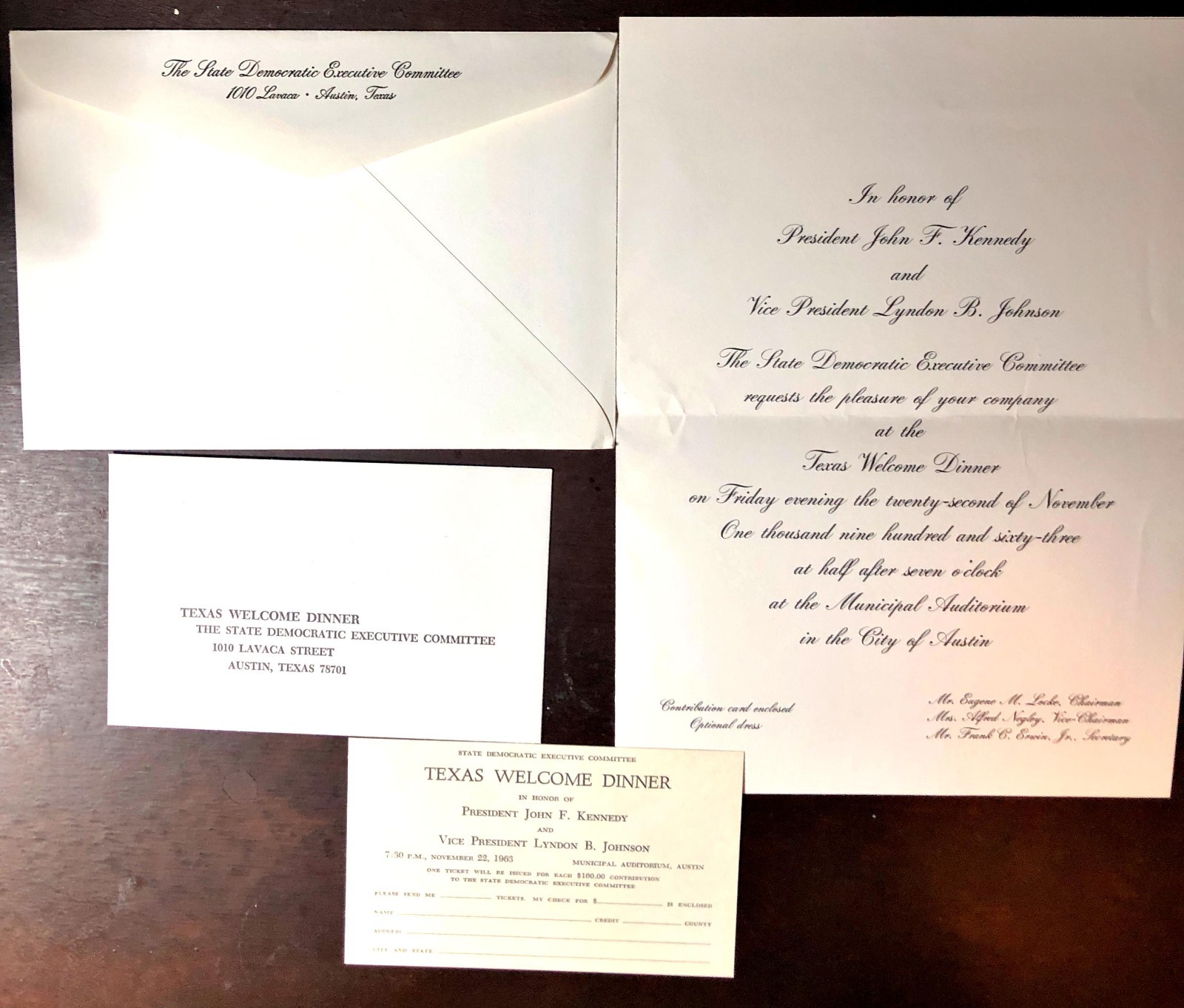 1963 John F Kennedy Austin Texas Welcome Dinner Invitation package 1963 John F Kennedy Austin Texas Welcome Dinner Invitation package