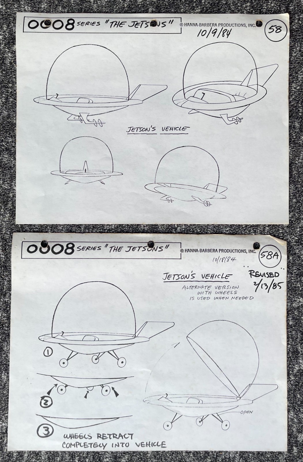 THE JETSONS  FLYING CAR VEHICLE 2 MODEL SHEETS Hanna Barbera Cartoon 1984