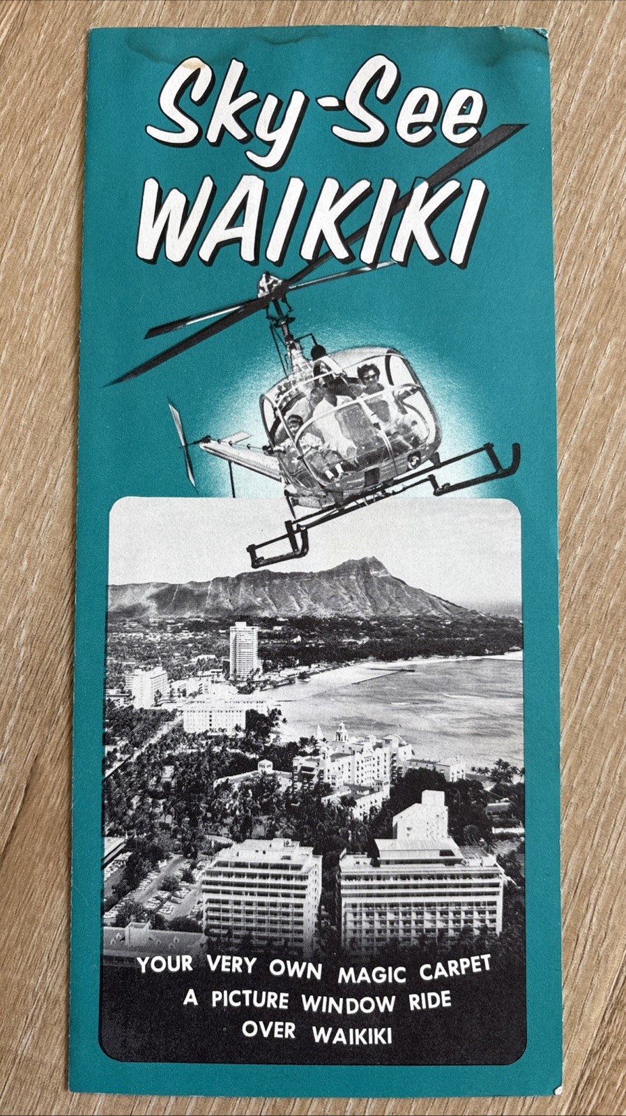 WAIKIKI HELICOPTER TOUR c1950s Vintage Brochure Bell 47 Inter Island Air Hawaii