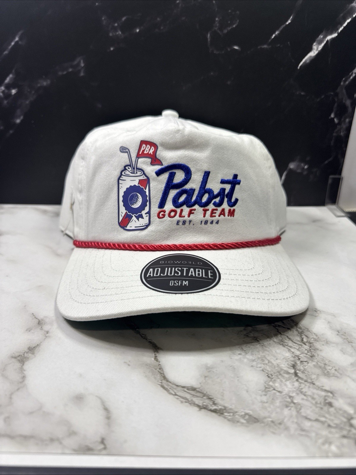 Pabst Blue Ribbon Golf Team Adjustable White Snapback Hat With Tee Slot NEW ⛳️ Pabst Blue Ribbon Golf Team Adjustable White Snapback Hat With Tee Slot NEW ⛳️