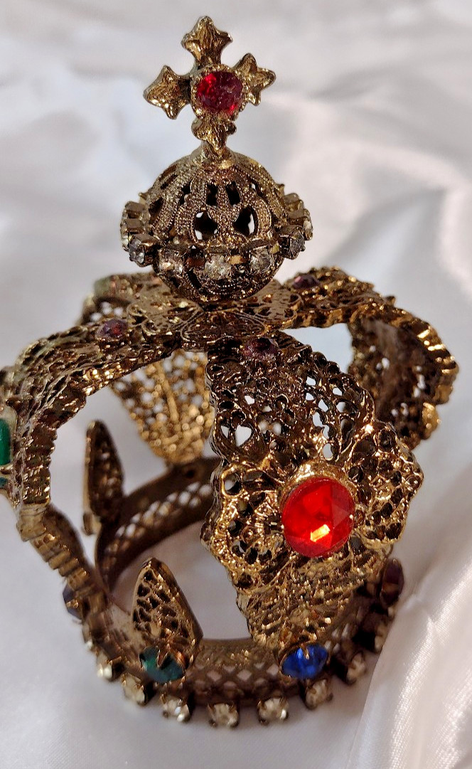 Vintage Infant of Prague Statue Replacement Crown Gold Filigree Jeweled