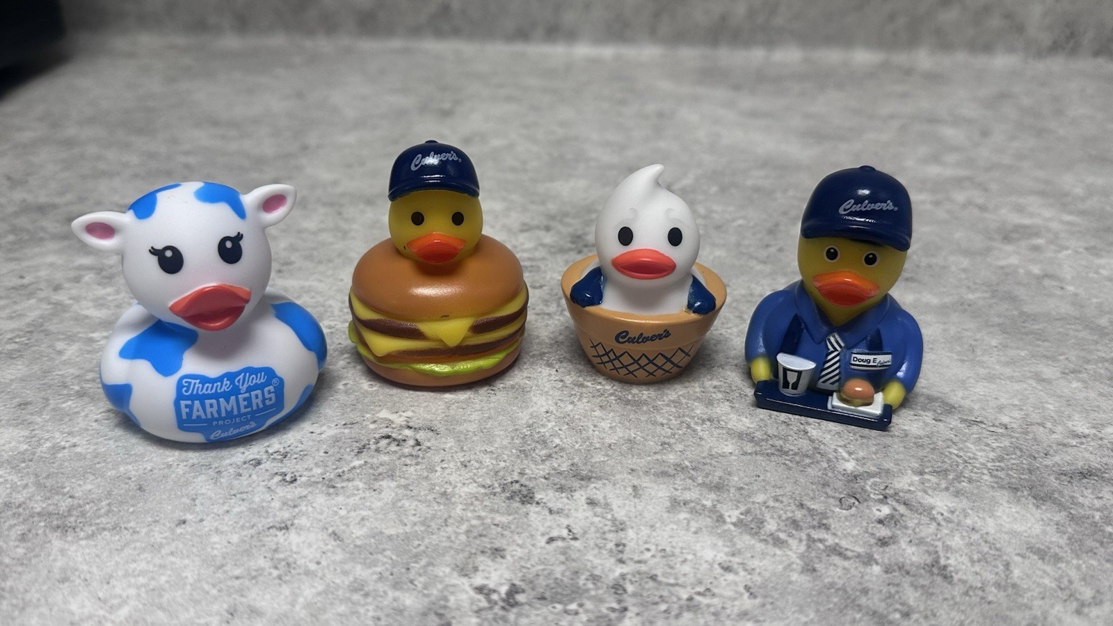 Culver’s Promotional Ducks - Set of 4 - with Limited Edition Cow Print Duck