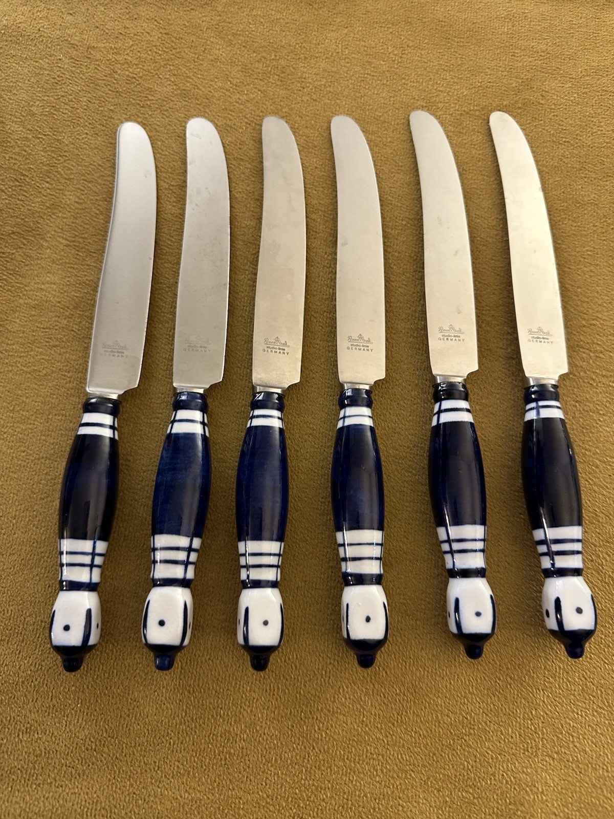(6) Dinner Knives  Rosenthal Grill Studio Blue Bjorn Wiinblad Siena
