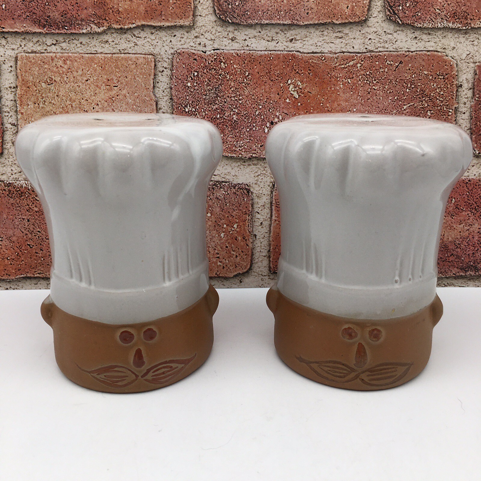Chef  Cook Large Salt & Pepper Shakers Pottery Stoneware Hat Mustache Pair