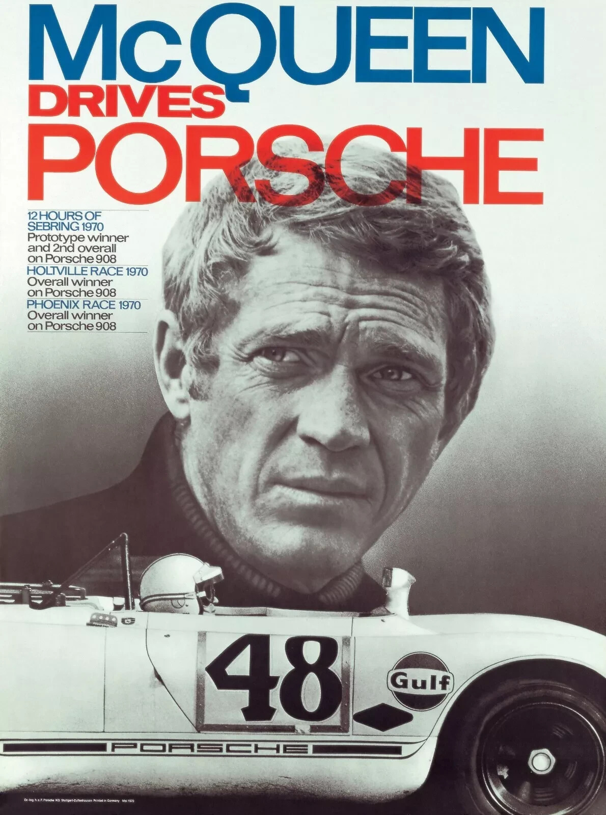 Steve McQueen Drives Porsche Actor and Racer print Poster US 13x19 Matte paper