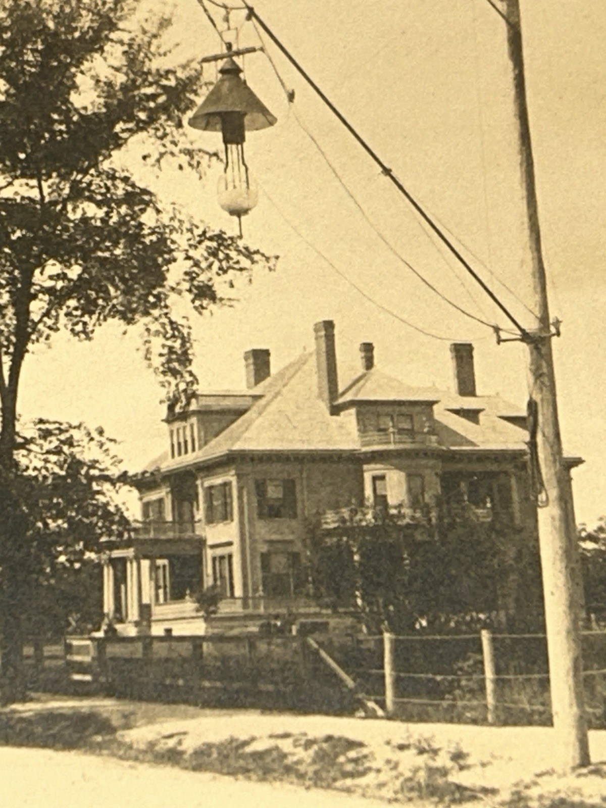Antique Athol Massachusetts Cabinet Photograph Street Lamp & House