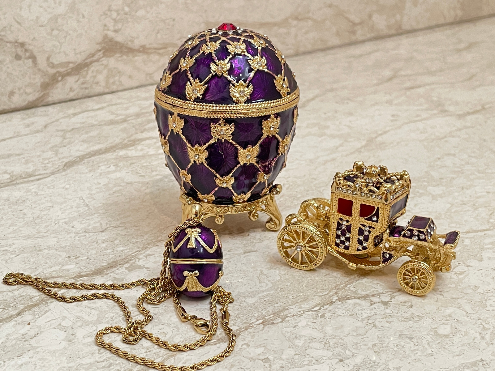 Faberge egg Trinket & Faberge Necklace jewelry box SET Valentine gift Fabergé Faberge egg Trinket & Faberge Necklace jewelry box SET Valentine gift Fabergé