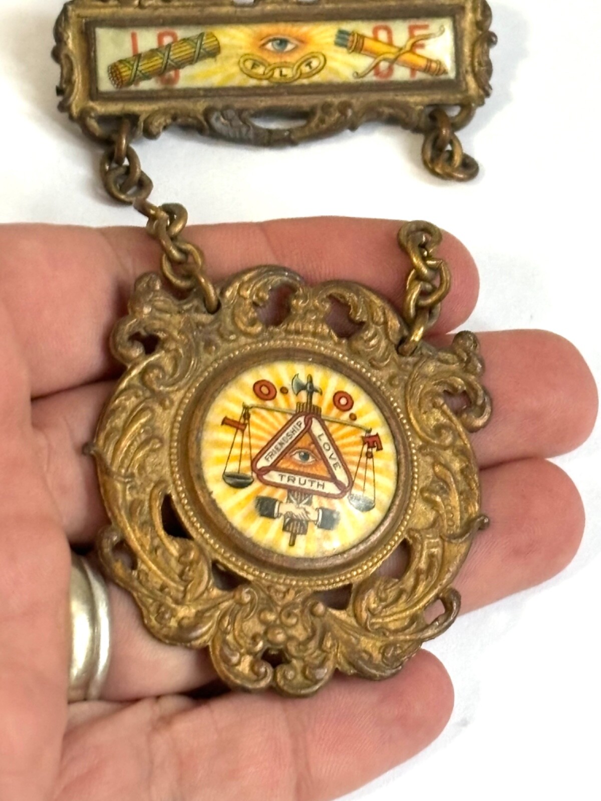 Beautiful Antique Odd Fellows IOOF Pin FLT Badge Pin 1800s 1900 Eye Ornate