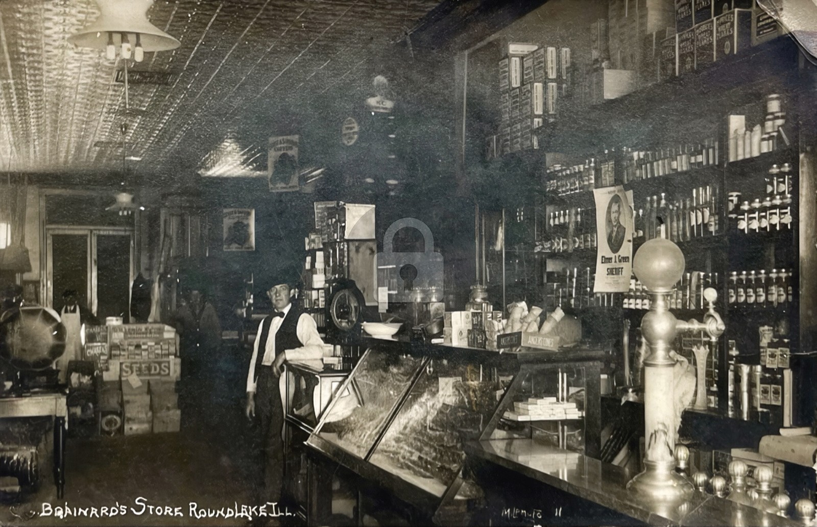 Interior of Brainard’s General Store Round Lake IL RPPC Photo Postcard COPY