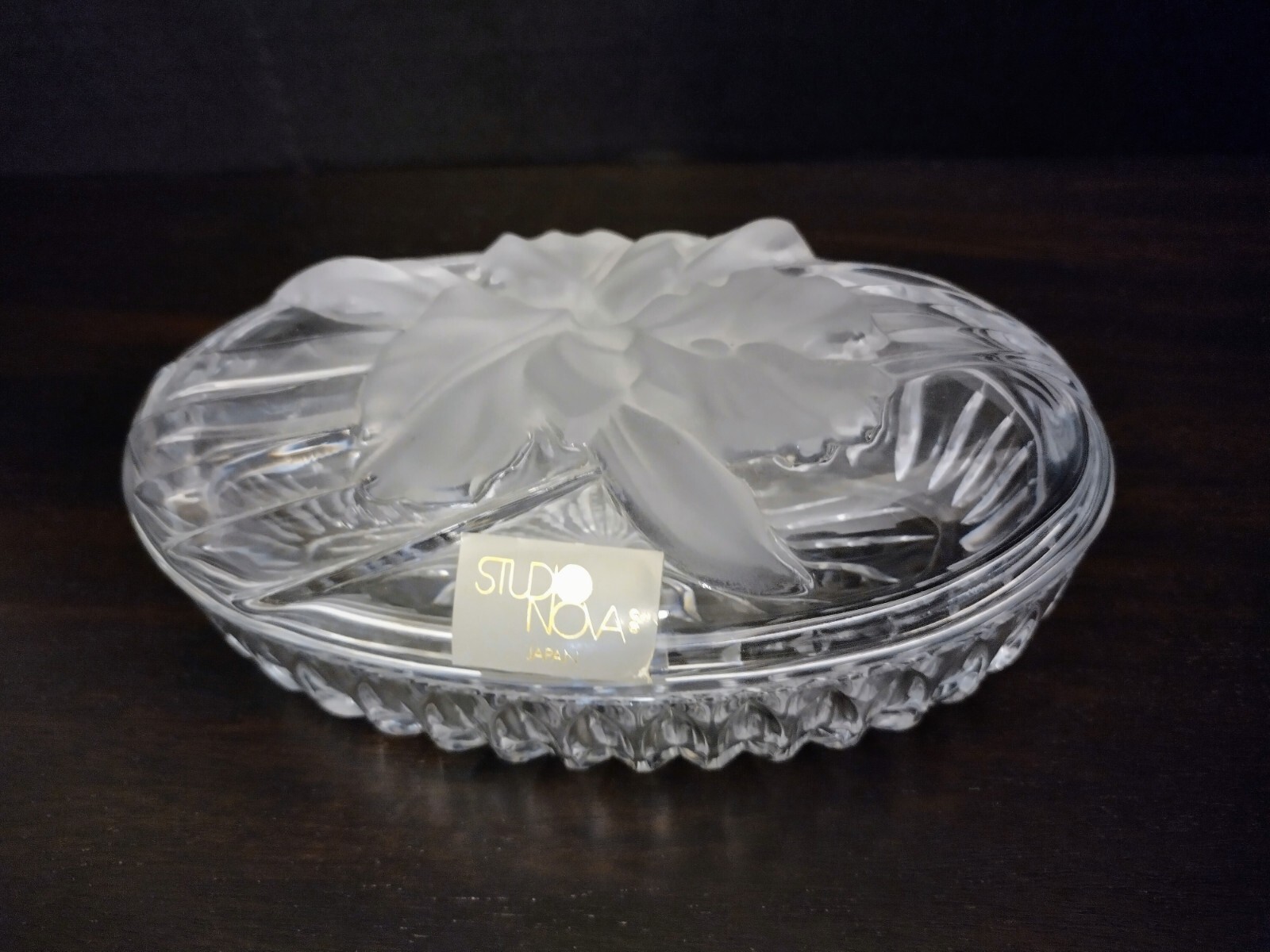 Vintage Studio Nova Crystal Oval Lidded Trinket Box Frosted Iris Japan 7