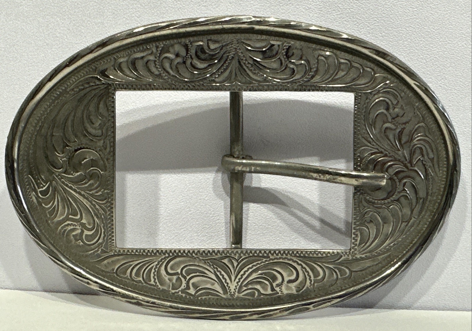 Vintage TRAILS WEST Sterling Overlaid Belt Buckle Oval Floral Western