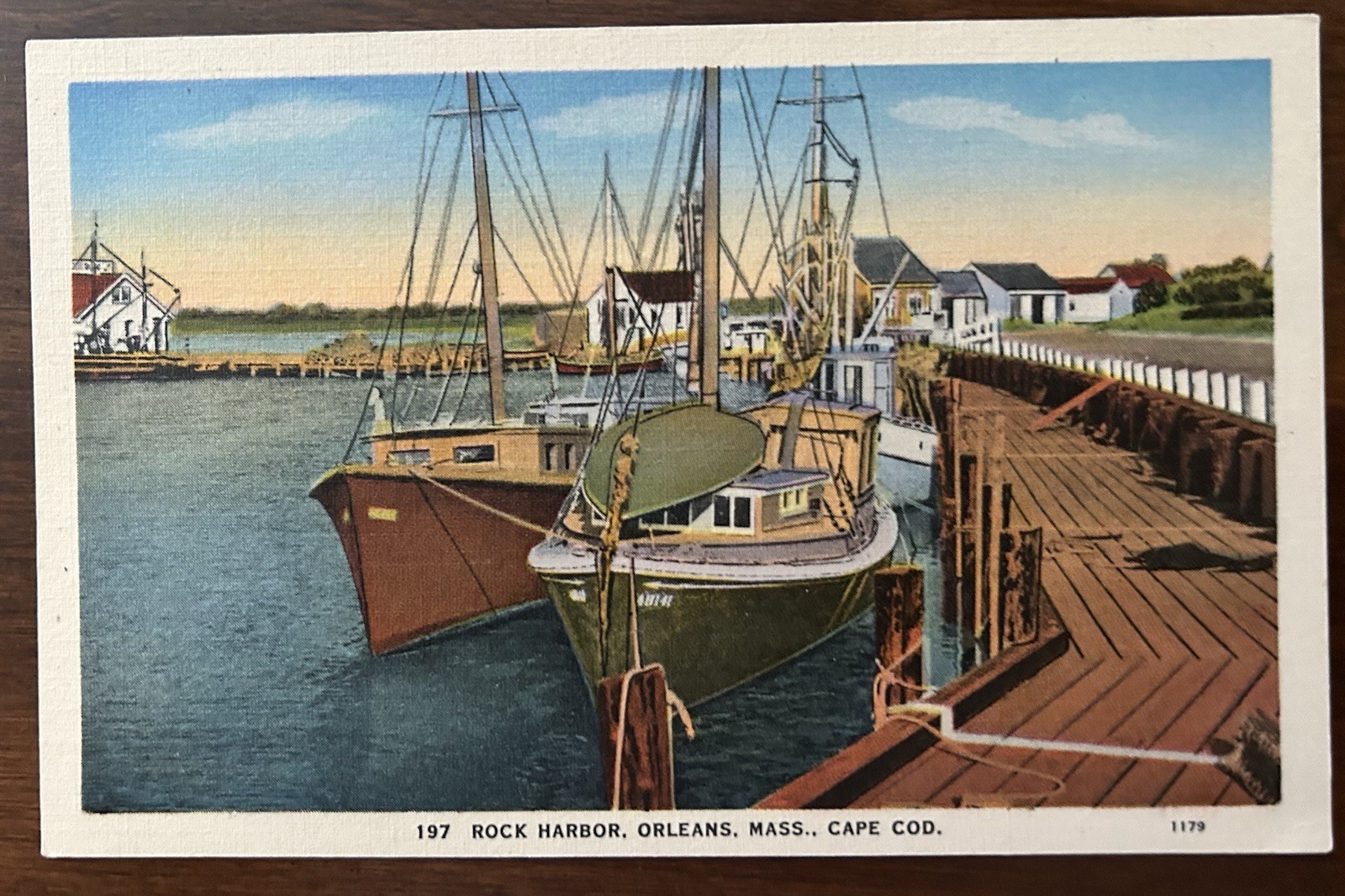ORLEANS MA MASS~Fishing Boats At Dock in Rock Harbor~Unused Linen Postcard