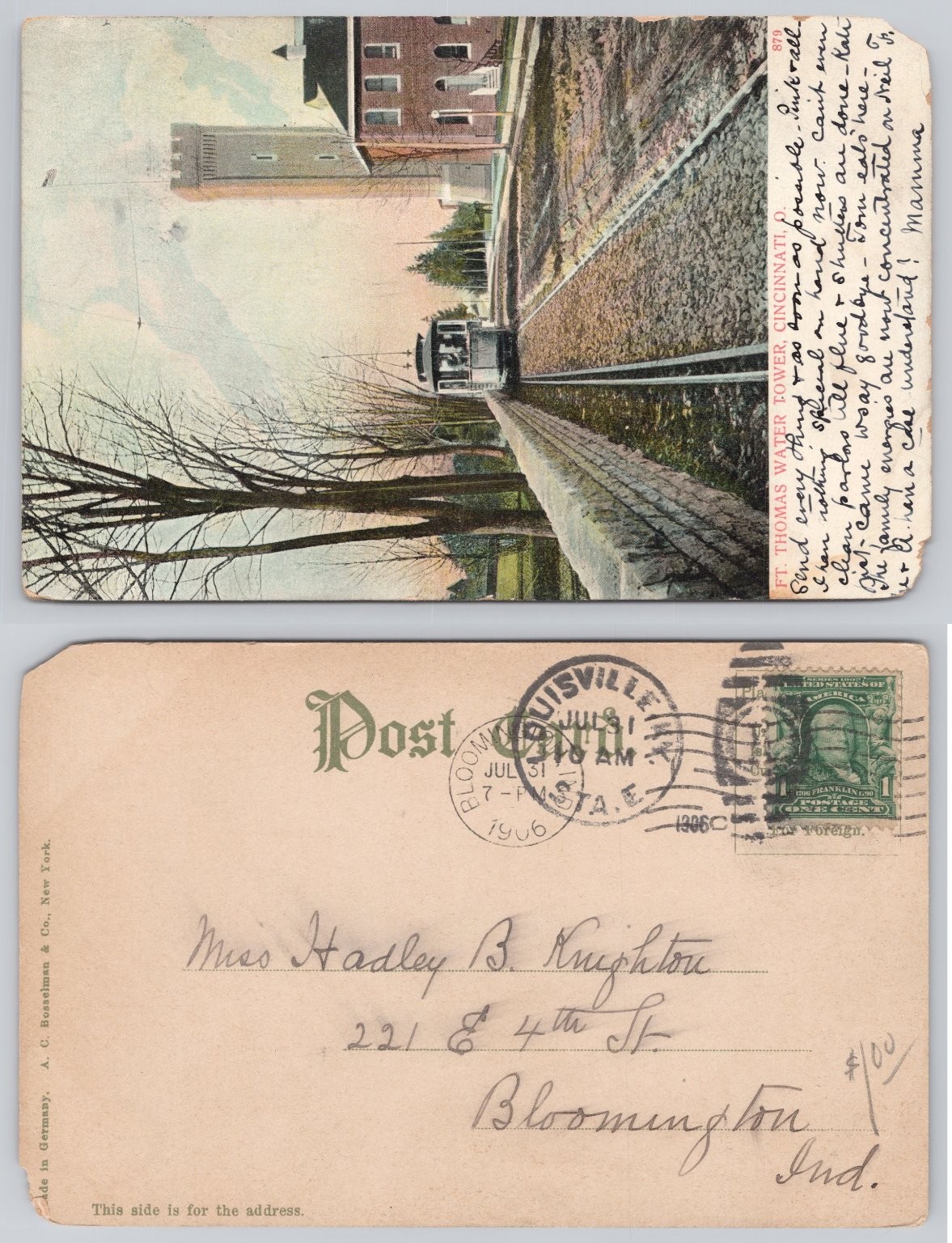 1906 Ft. Thomas Water Tower & Incline Cincinnati OH KY Postcard Louisville