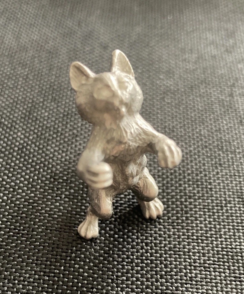 Vtg Miniature Pewter Cat Kitten Figurine 1.25” Standing Playing Kitty