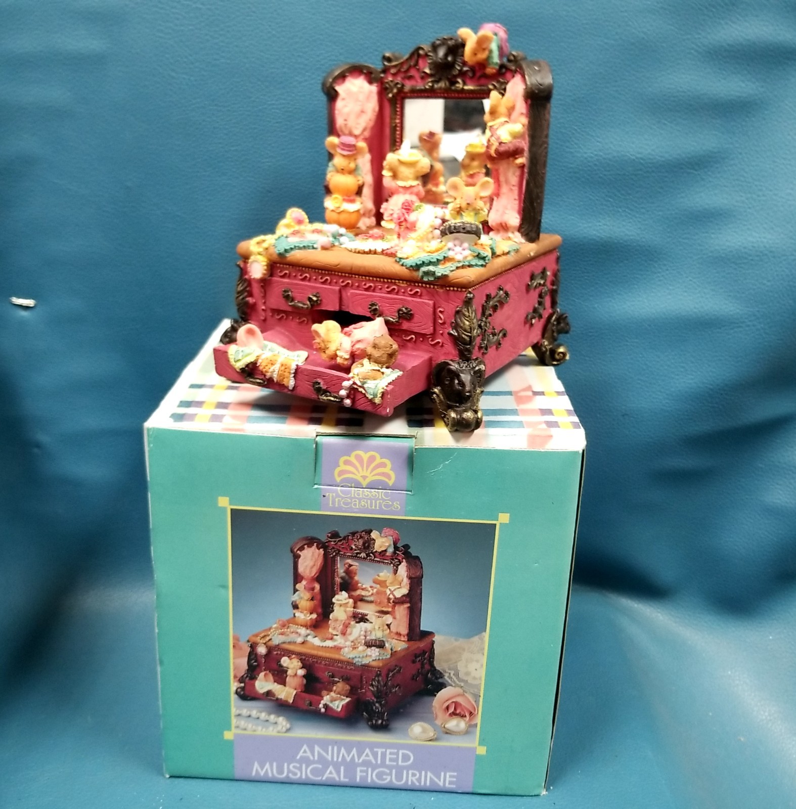 Classic Treasures Mice On Dresser Animated Musical Figurine Music Box NIB
