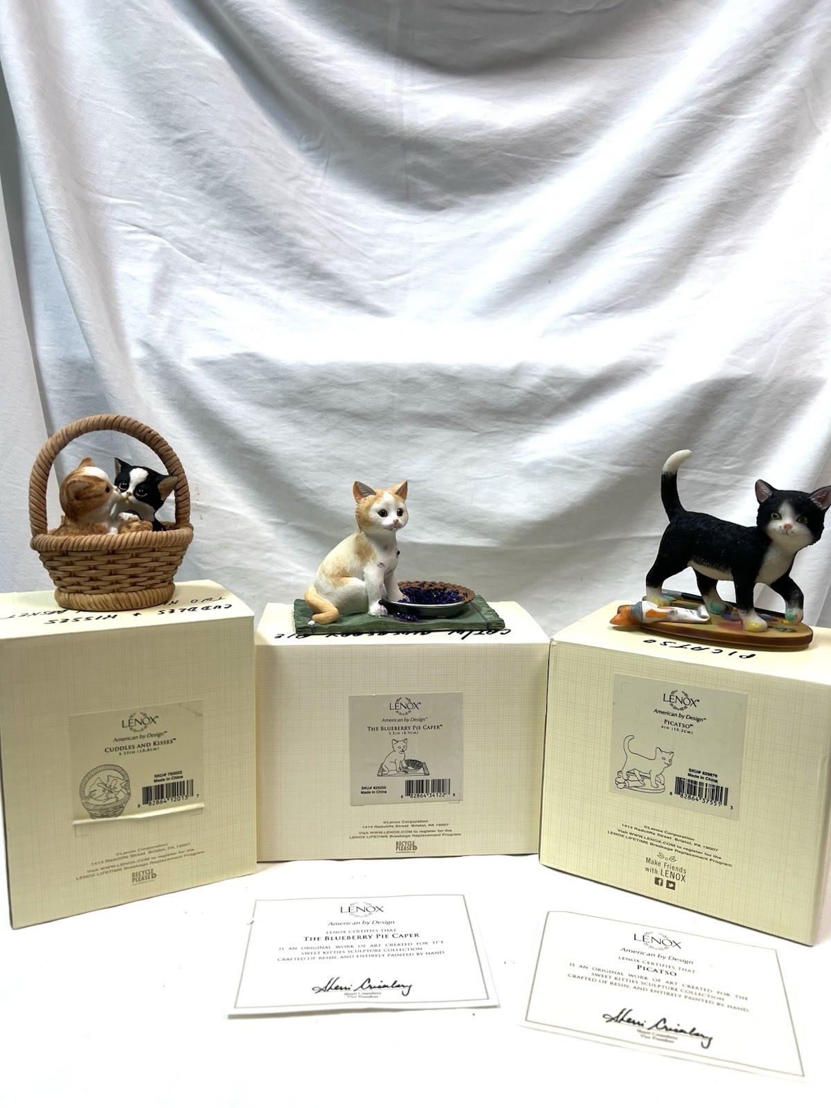 Lenox Cat Figurine Lot 3 Sweet Kitties Picatso Blueberry Pie Caper Cuddles Kiss