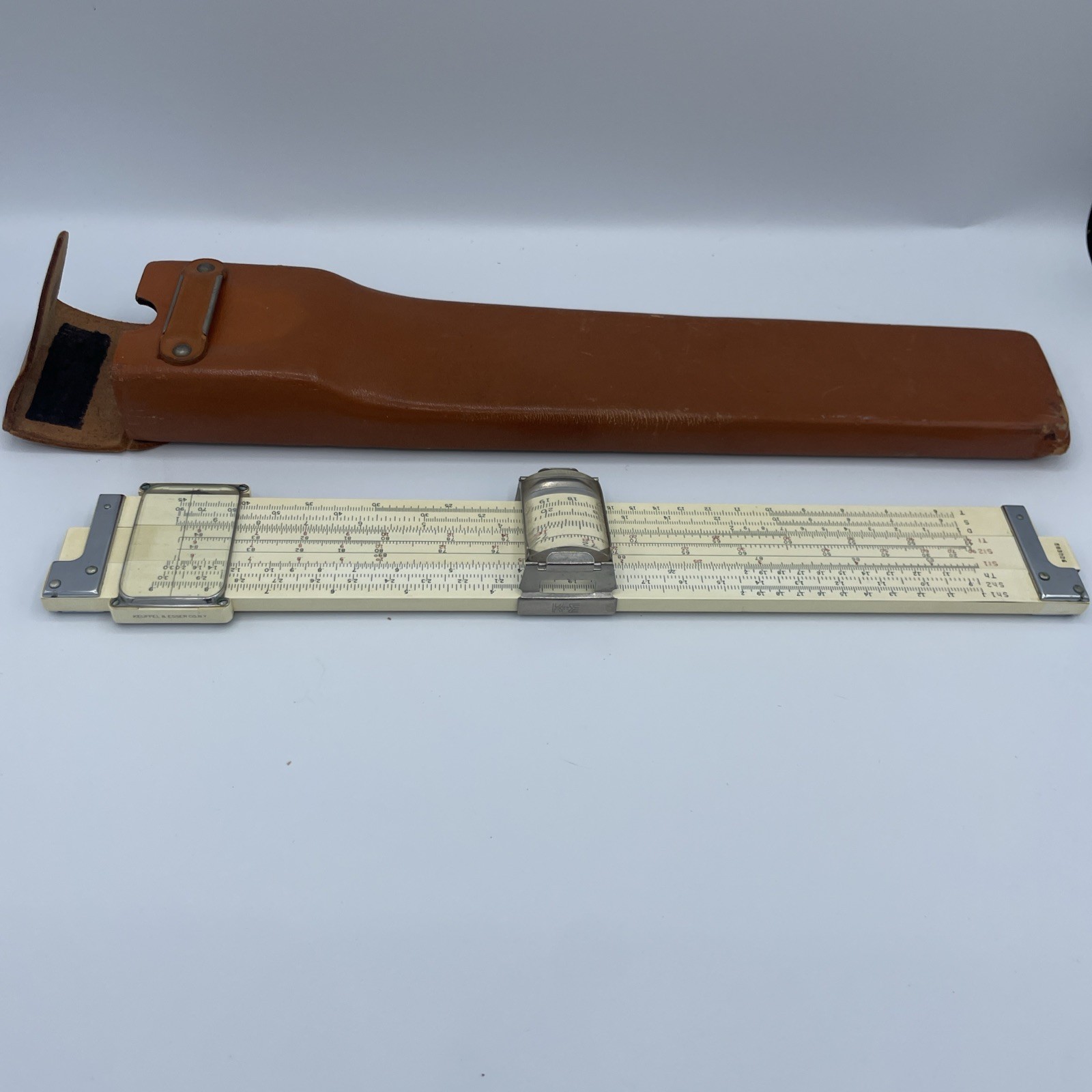 VINTAGE K&E Keuffel & Esser Pocket Slide Rule 4093-3 USA Leather Case 
