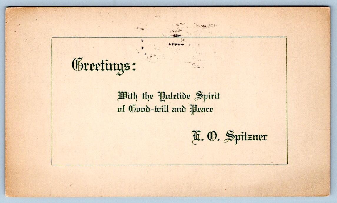 1916 CHRISTMAS GREETNGS from E.O. SPITZNER PORTLAND OREGON CANCEL POSTCARD