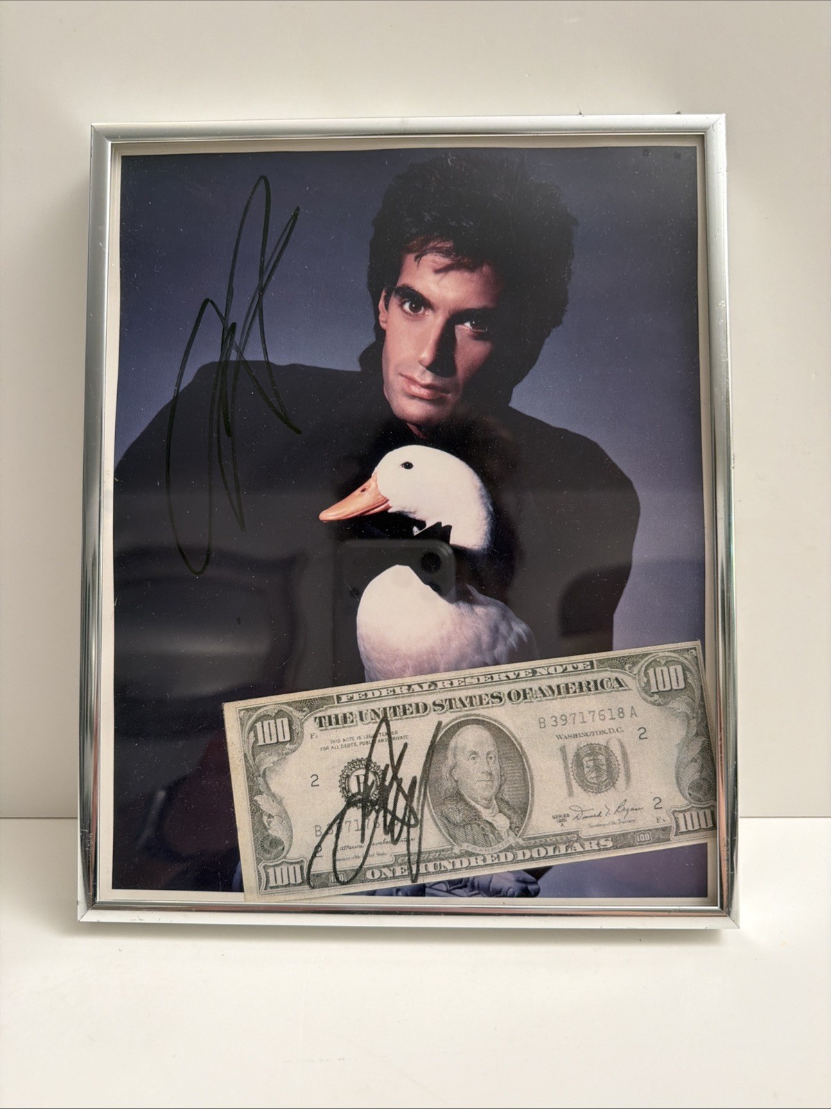 David Copperfield Signed Publicity Photo + Bonus Facsimile Signed $100 Framed