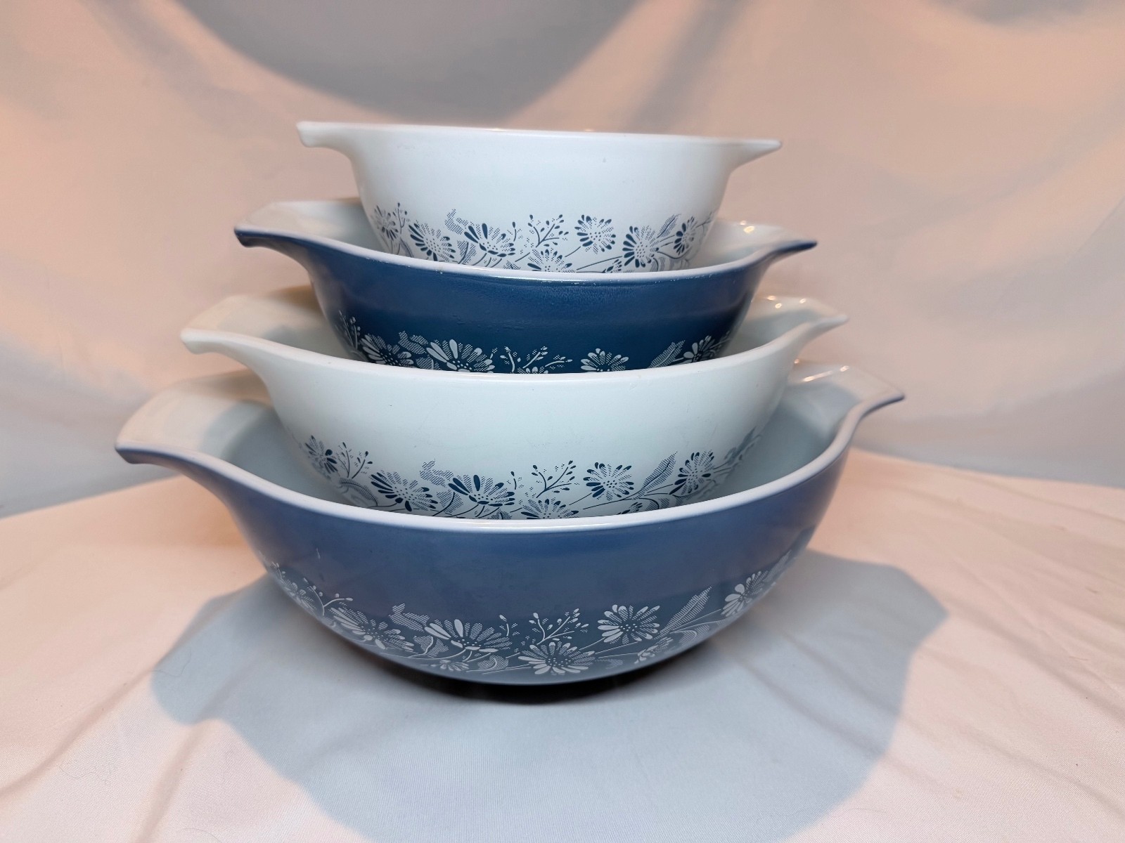 Vintage Pyrex Colonial Mist Cinderella Mixing Bowls Set 441 442 443 444