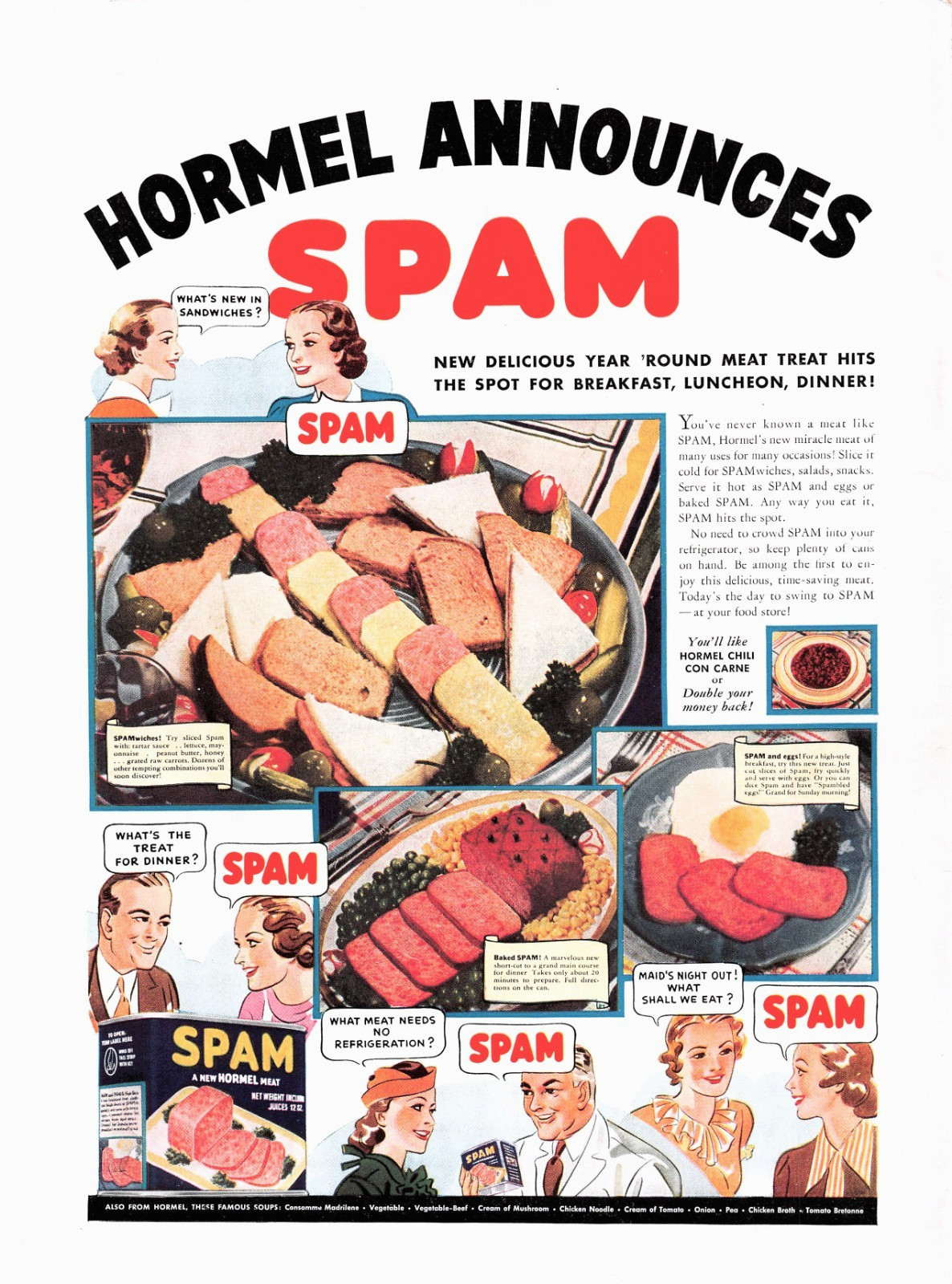 Hormel Spam Canned Meat Sandwiches Vintage 1938 Magazine Print Ad + Bonus A&P Ad