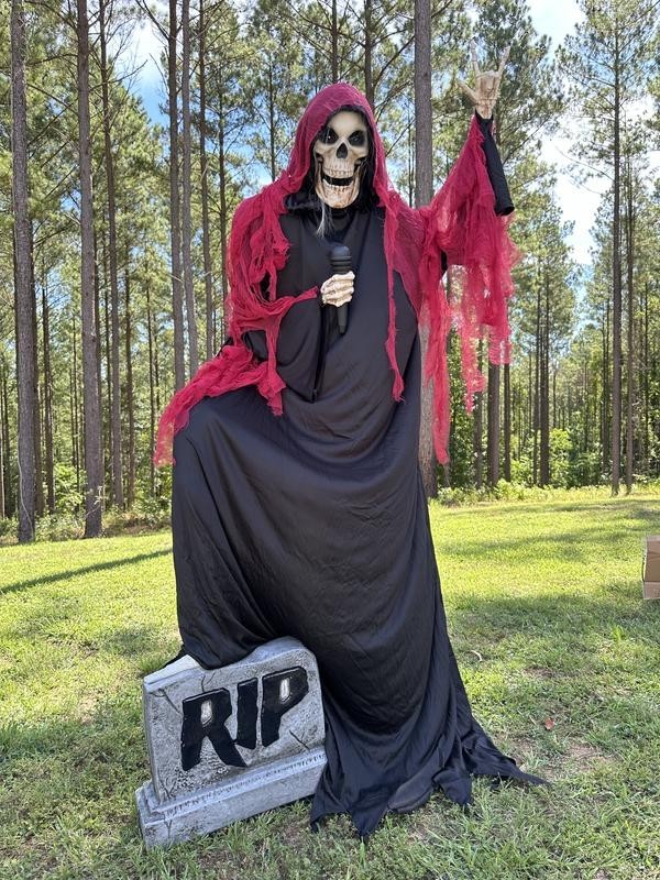 7 FT ANIMATED BLUETOOTH LEAD SINGER REAPER SKELETON ANIMATRONIC HALLOWEEN PROP